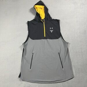 Under Armour Vest Mens 2XL Gray Black Project Rock Sleeveless Hoodie HeatGear